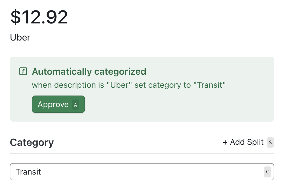 Acknowledging an auto-categorized rule